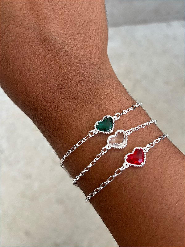 Pulseira Corrente Coração Verde