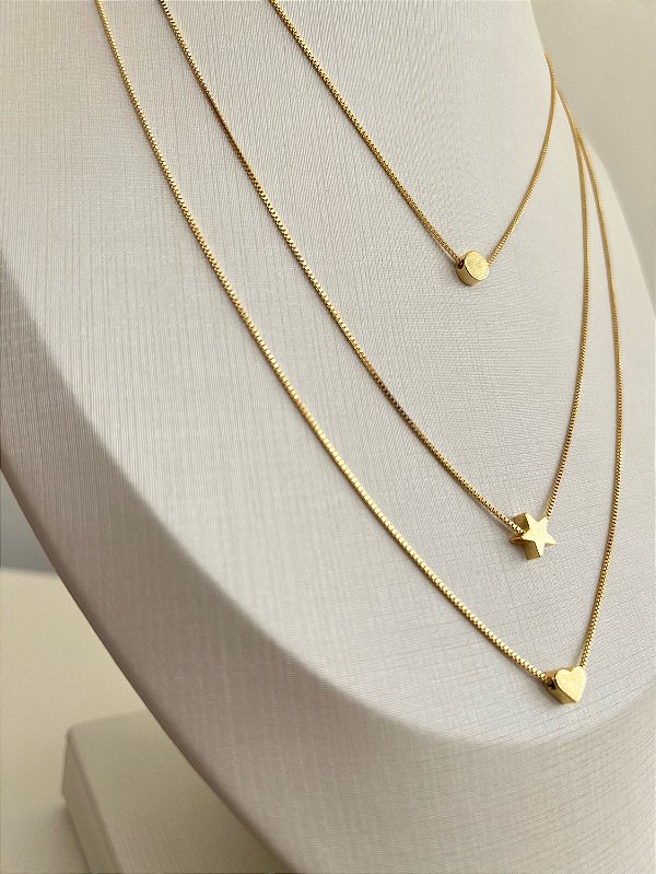 Colar Triplo Dourado Premium