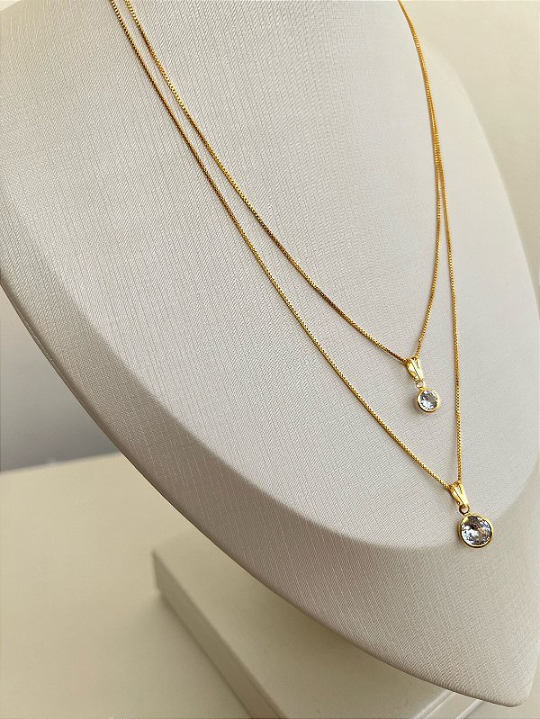 Colar Duplo Ponto de Luz Dourado Premium
