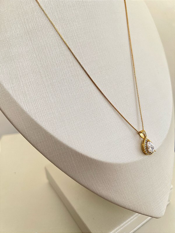 Colar Gota Strass Cravejada Zircônia Dourado Premium