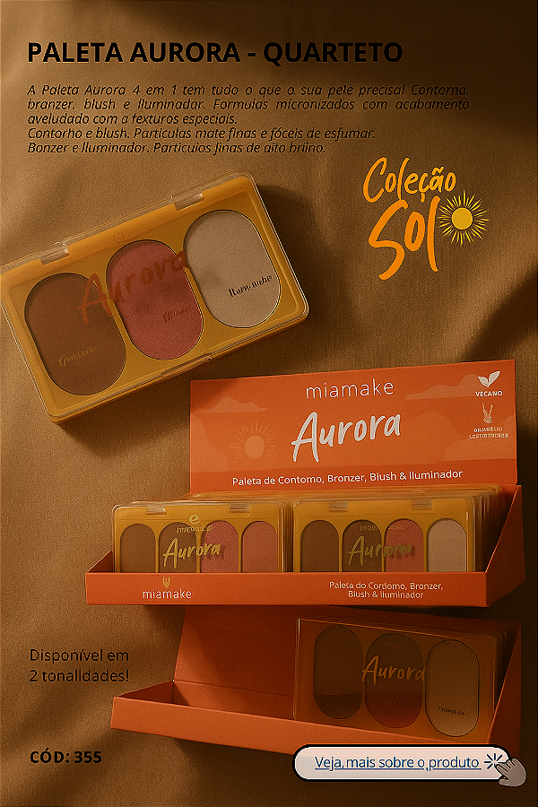 PALETA AURORA CONTORNO,BRONZER,BLUSH,ILUMINADOR  MIA MAKE