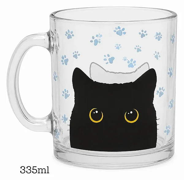 Caneca de Vidro 335ml Gatinho Charmosa