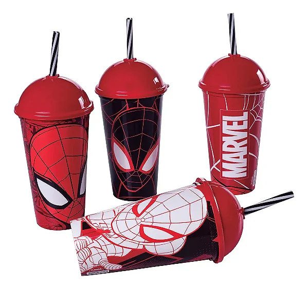 Copo Shake 500ml com Tampa e Canudo Homem-Aranha