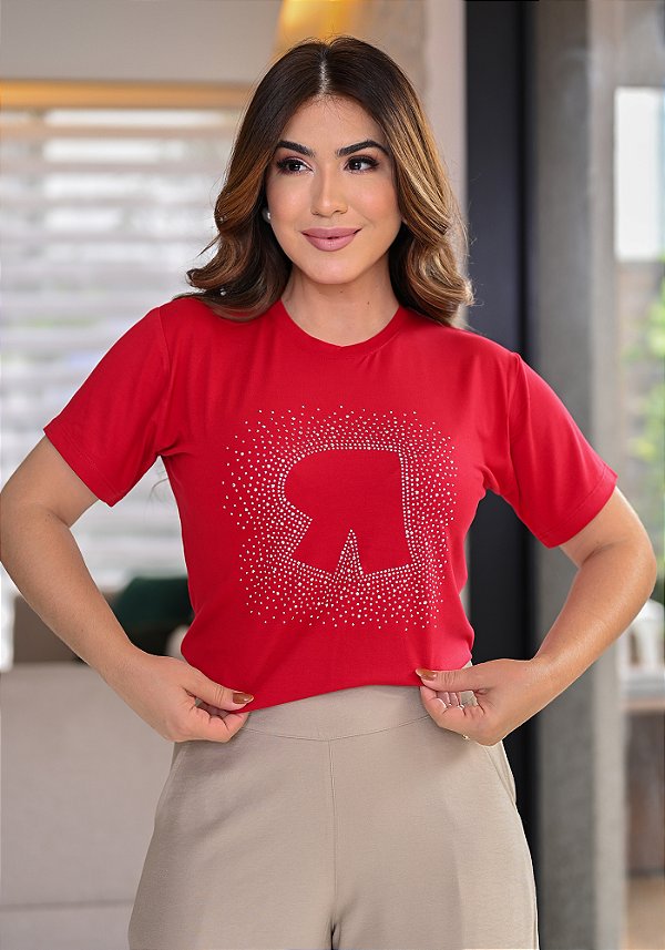 Camiseta Strass explosão vermelha