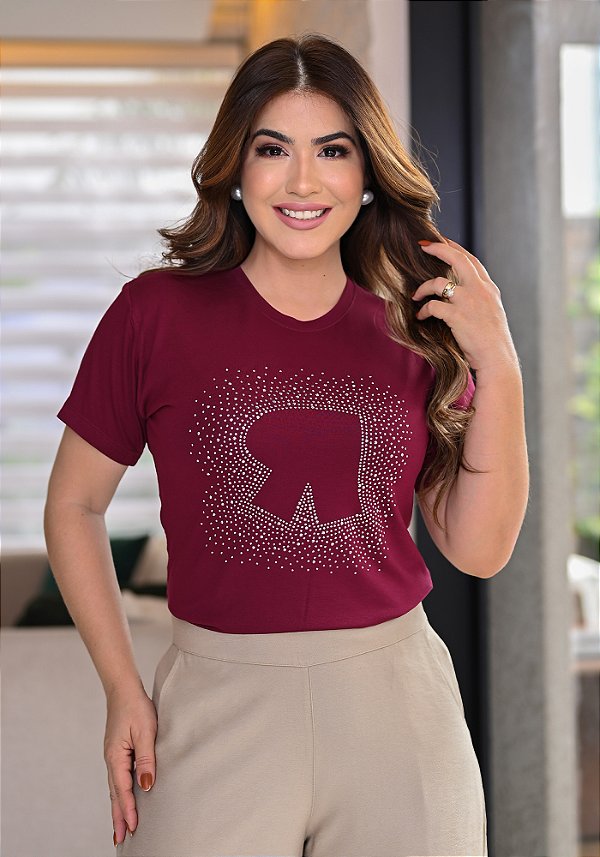 Camiseta Strass explosão marsala
