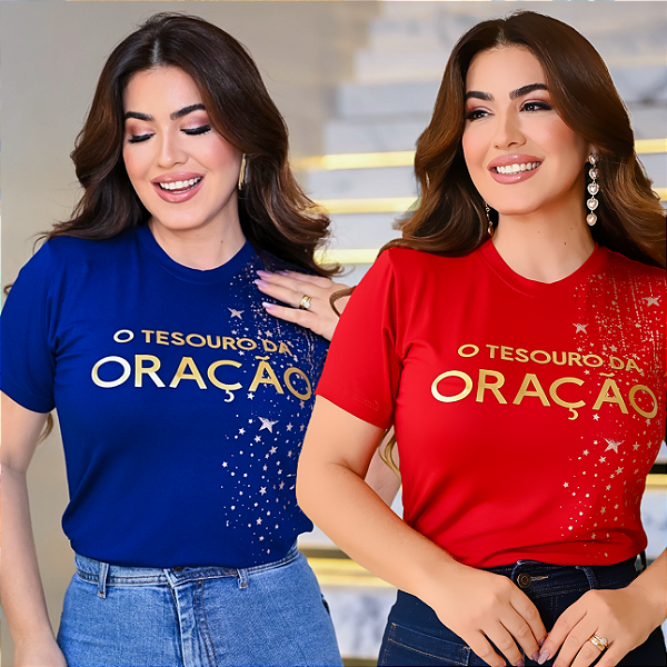 KIT 2 Camisetas Tesouro da Oração (Azul + Vermelha)