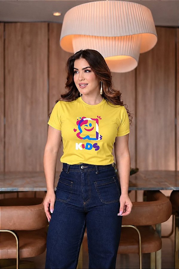 Camiseta Baby Look R Kids Primavera Amarela