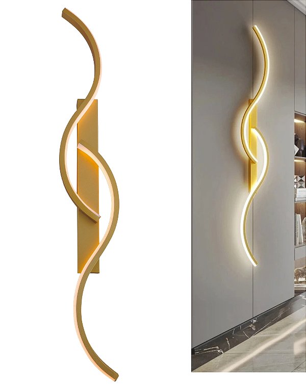 Arandela Led 74cm Luz Indireta Ondas Moderna 3000k 20w - Dourado