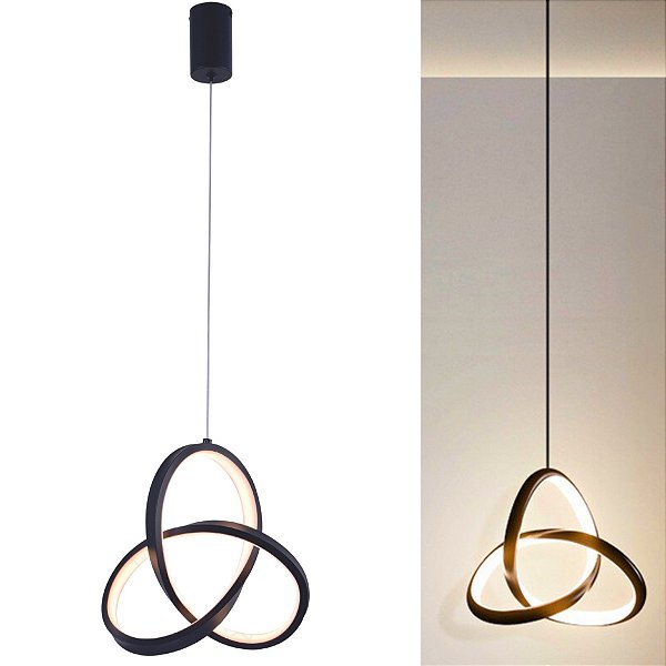Pendente Luminária Teto Led Curvas Ondas Infinito Moderno Led 3000k Preto 110v/220v Quarto Banheiro Cabeceira Cozinha