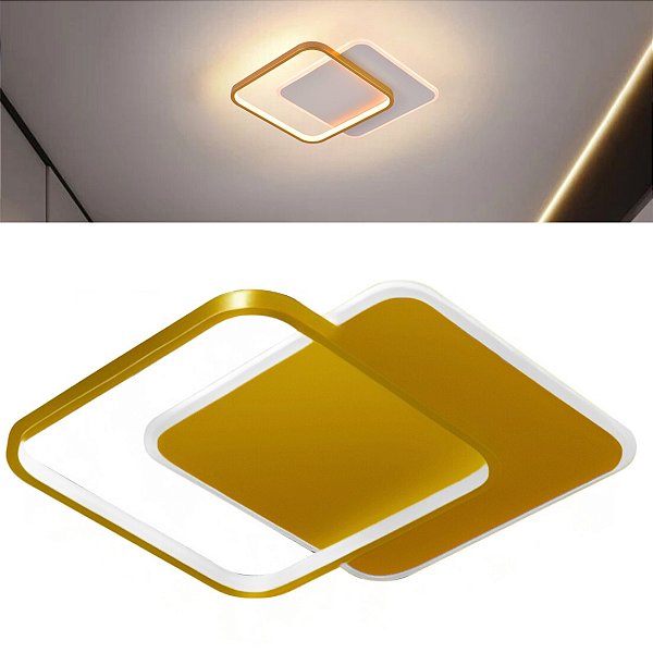 LUSTRE PLAFON SOBREPOR 30CM 2 ARCOS LED 3000K DOURADO