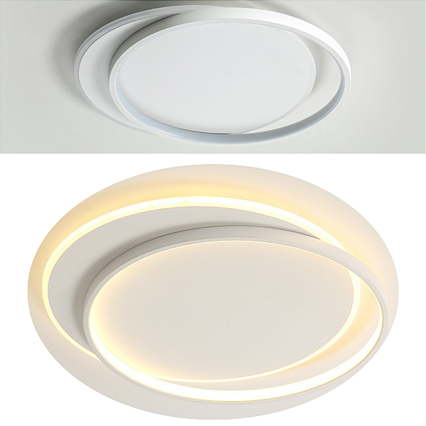 Lustre Plafon Led Duplo 2 Aneis Moderno Luz Indireta Redondo Sobrepor Teto 47cm Cor Branco Sala Quarto Cozinha 3000k
