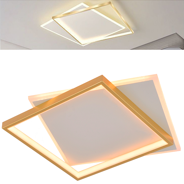 PLAFON LED SOBREPOR QUADRADO LEQUE DUPLO 40CM DOURADO