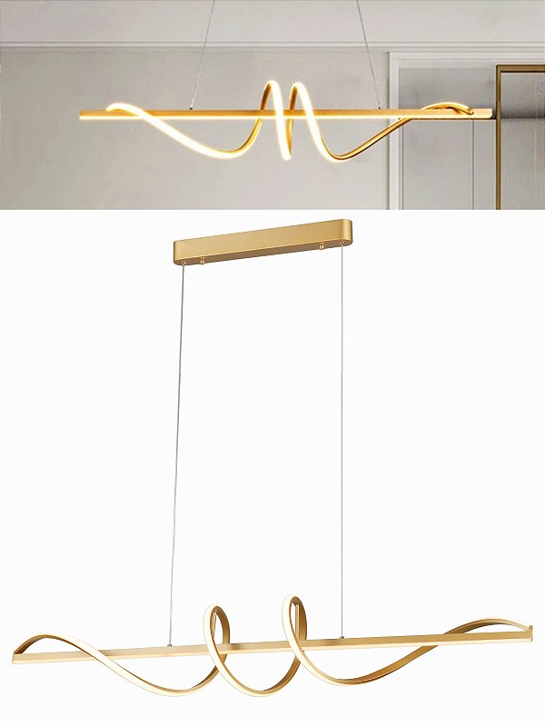 LUSTRE PENDENTE LED ESPIRAL 1 METRO 3 TONS 45W - DOURADO