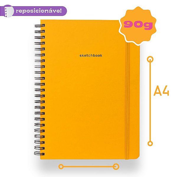 Sketchbook Sem Pauta 90G A4 Folhas Reposicionáveis Yellow Sunshine