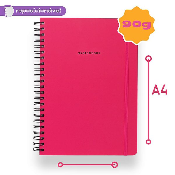 Sketchbook Sem Pauta 90G A4 Folhas Reposicionáveis Pink Blossom
