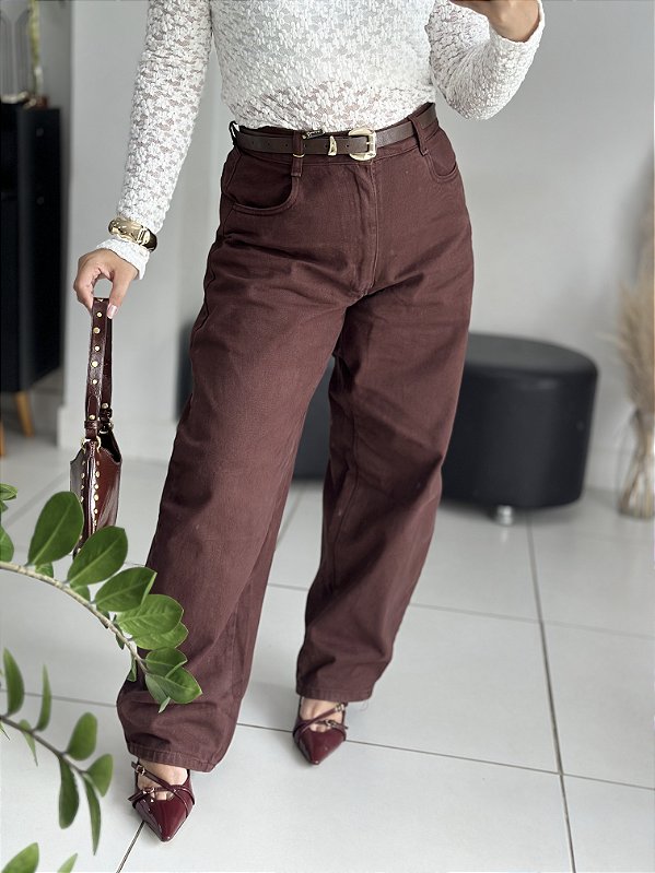 CALÇA BARREL MARROM