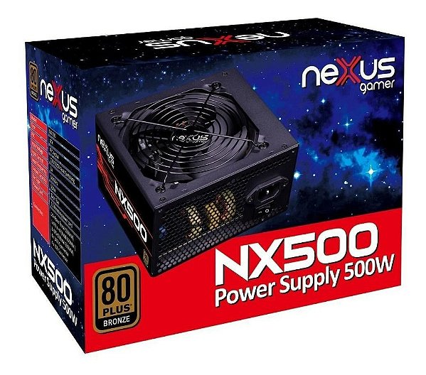 Fonte Nexus Gamer Atx, 80 Plus Bronze, 500W, Preta