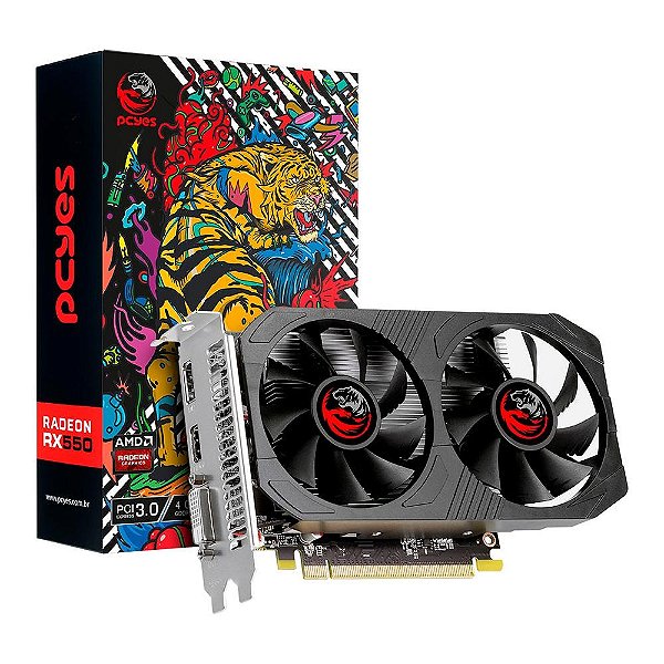 Placa de Vídeo RX 550 Radeon Graffiti Series Pcyes AMD, 4 GB GDDR5, 128 Bits, Dual Fan