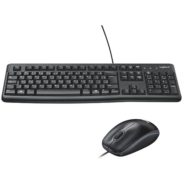 Combo Teclado e Mouse com fio USB Logitech MK120 com Design Confortável, Durável e Resistente à Respingos e Layout ABNT2