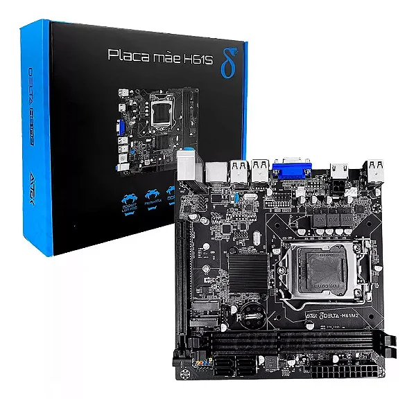 PLACA MÃE H61M LGA 1155, M.2 SUPORTE NVME, 2X DDR3 RAM, 6X USB 2.0