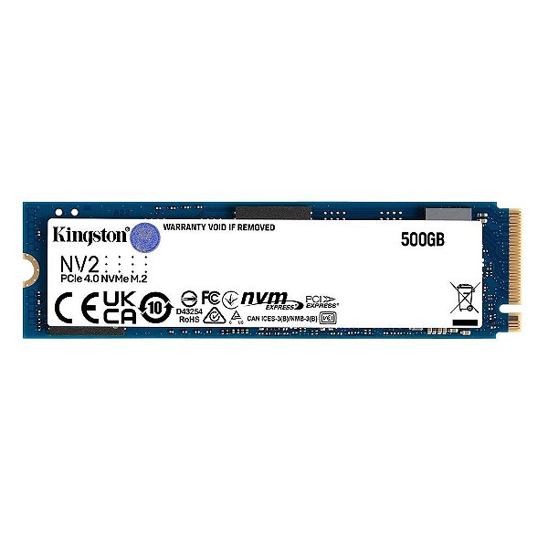 SSD 500 GB Kingston NV2, M.2 2280 PCIe, NVMe, Leitura: 3500 MB/s e Gravação: 2100 MB/s