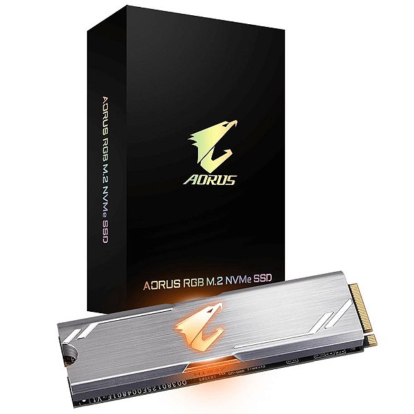 SSD 512 GB Gigabyte Aorus RGB, M.2 NVMe, Leitura: 3480MB/s e Gravação: 2000MB/s
