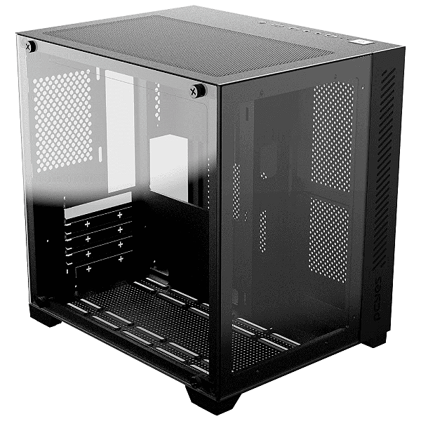 Gabinete Pcyes Forcefield Black Vulcan, Mid Tower, m-ATX, Frontal E Lateral Em Vidro Temperado, S/ Fans, Preto