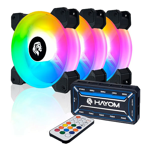 Kit 3 Cooler Fan Led RGB, 120mm, 12cm Com Controlador Gabinete, Pc Gamer, Ventoinha