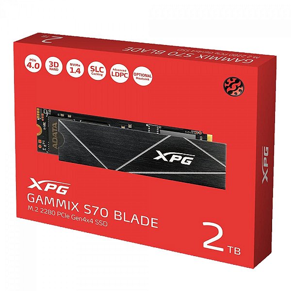SSD 2 TB XPG S70 Blade, PCIe Gen4x4, M.2 NVMe, Leitura: 7400MB/s e Gravação: 6400MB/s, 3D NAND