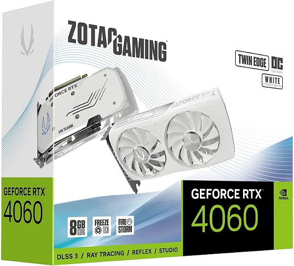 Placa de Video Zotac Gaming GeForce RTX 4060 Twin Edge OC 8GB, GDDR6, 128-bit, Branca