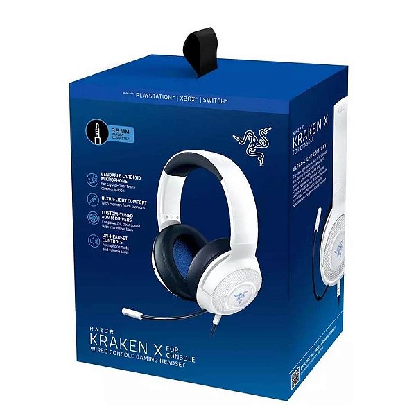 Headset Gamer Razer Kraken X For Console Branco e Preto RZ04-02890500-R3U1