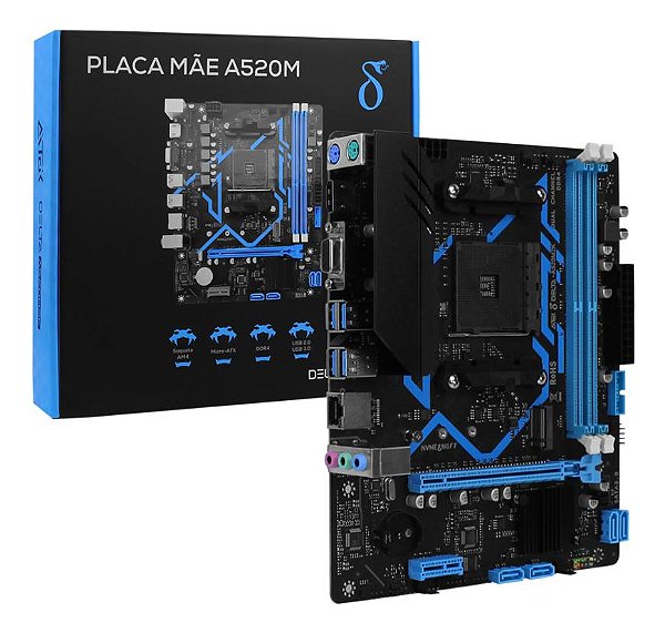 Placa Mãe A520 Processadores Amd Ryzen AM4 Micro-atx Aitek Delta-a520m2k