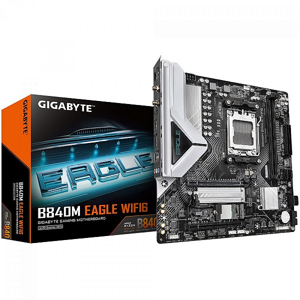 Placa mãe Gigabyte B840M EAGLE WiFi 6, Gráfico Integrado, AMD Radeon AM5 ATX
