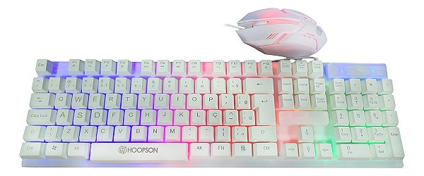 Kit Teclado + Mouse USB Gamer Hoopson Branco com Led - TPC-096KB