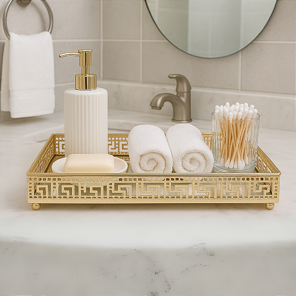 Bandeja de Metal Rosé Gold para Lavabo – Toque de Luxo com Giro Garantido no Atacado