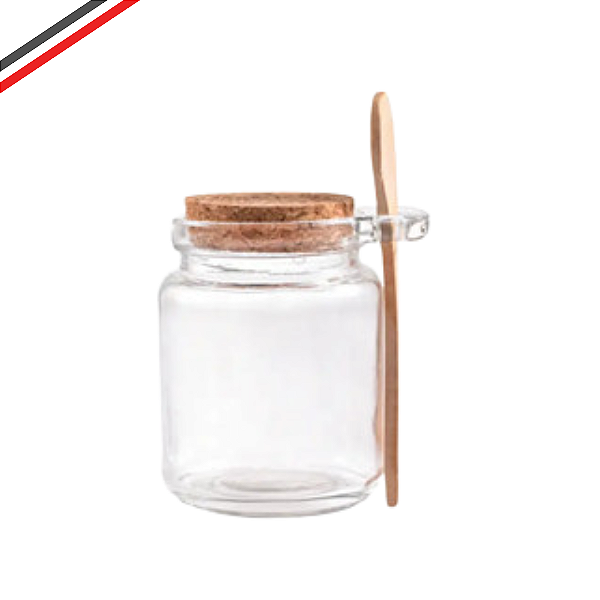 Pote de Vidro Colher Bambu Tampa Rolha Saleiro Tempero