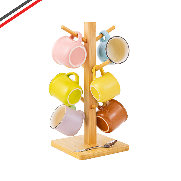 Suporte Porta Xícara E Caneca De Café Chá De Bambu Vertical