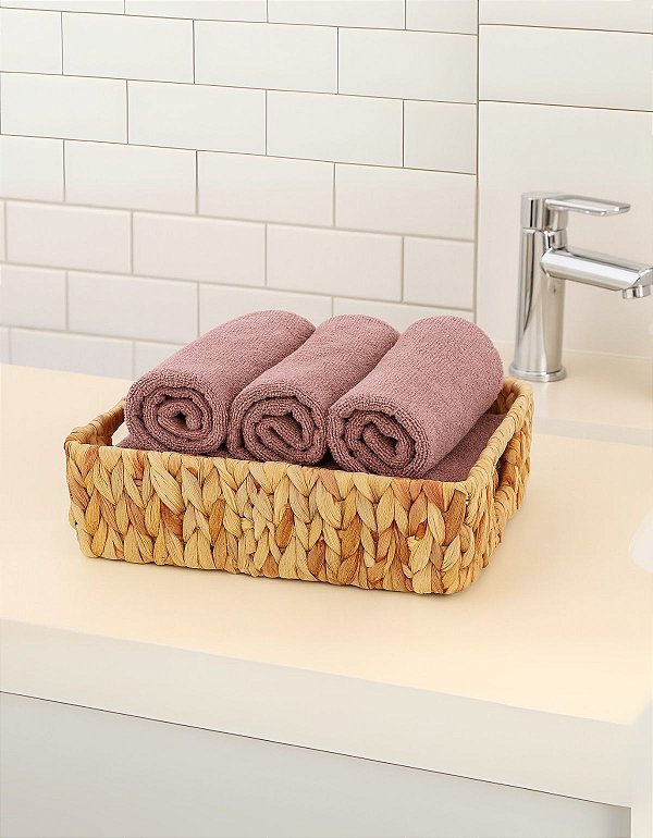 Cesta Retangular de Fibra Natural Organização e Decoração