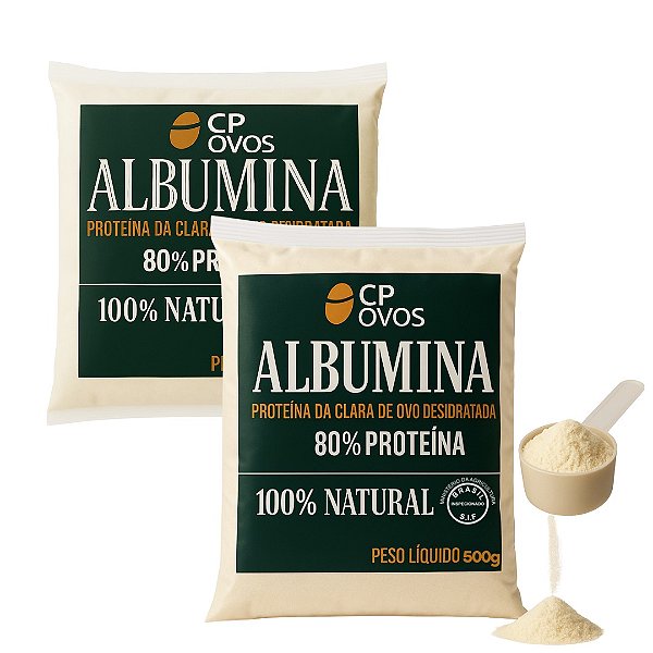 Albumina Pura 1kg - Ganho Massa Muscular e Recuperação - Proteína Integral 80% CP Ovos (2x500g)