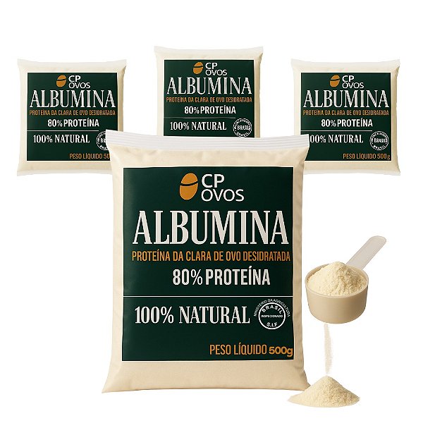 Albumina Pura 2kg - Ganho Massa Muscular e Recuperação - Proteína Integral 80% CP Ovos (4x500g)