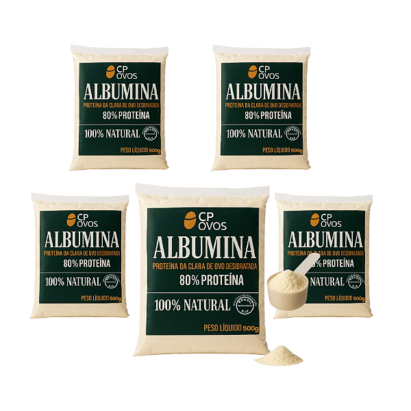 Albumina Pura 2,5kg - Ganho Massa Muscular e Recuperação - Proteína Integral 80% CP Ovos (5x500g)