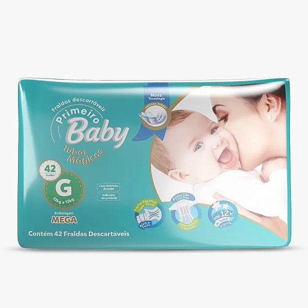 Fralda Infantil Primeiro Baby Tubos Mágicos G com 42 unidades