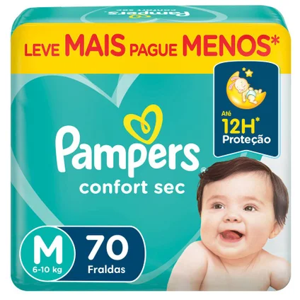 Fralda Pampers Confort Sec M com 70 unidades