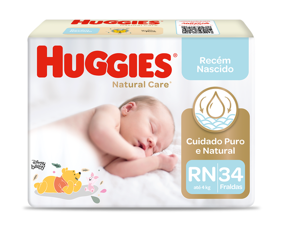Fralda Infantil Huggies Natural Care RN com 34 unidades