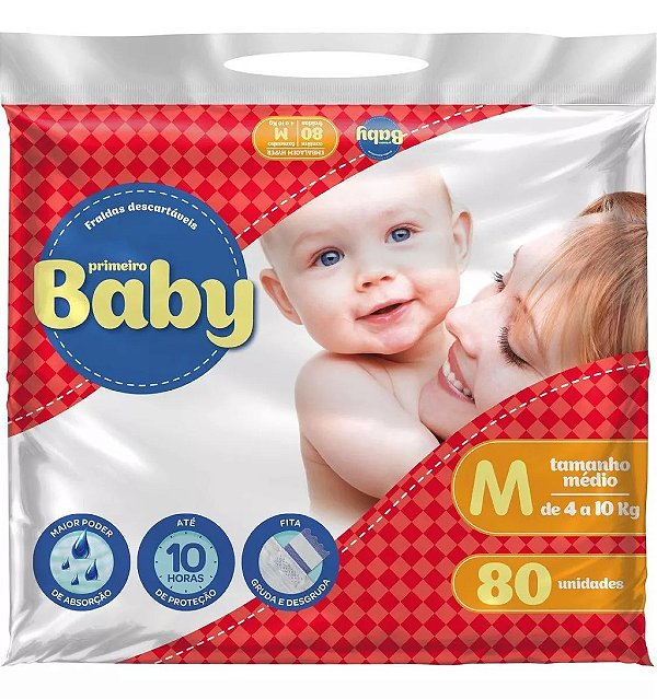 Fralda Infantil Primeiro Baby M com 80 unidades