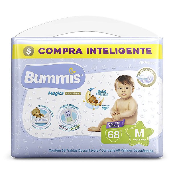 Fralda Infantil Bummis Magics Premium M com 68 unidades