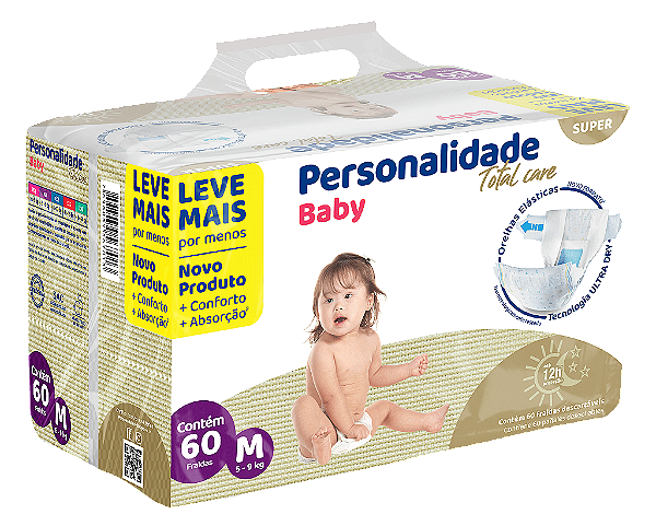 Fralda Infantil Personalidade Total Care M com 60 unidades