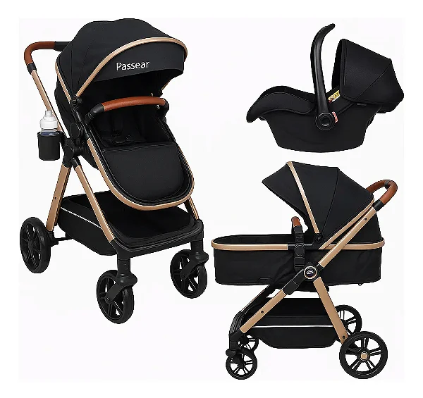 Carrinho de Bebe Apolo Preto + Bebe Conforto  Apolo -Passear