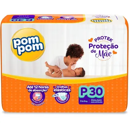 Fralda Pom Pom Protek Proteção de Mãe Jumbo P  30 Unidades