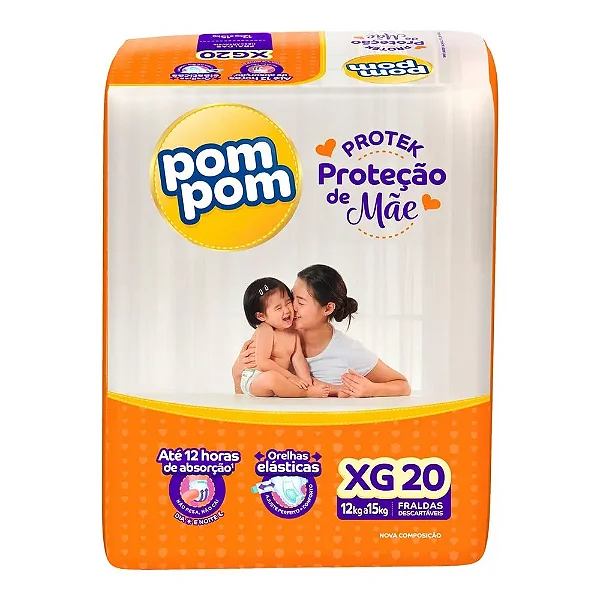 Fralda Pom Pom Protek Proteção de Mãe Jumbo XG  20 Unidades